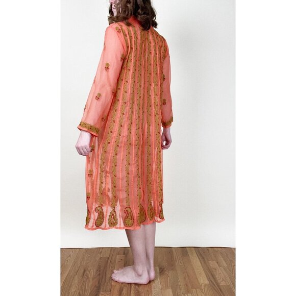 Vintage Embroidered Swimsuit Cover Up Midi Dress Sheer Coverup Beach Boho Light - Picture 3 of 6